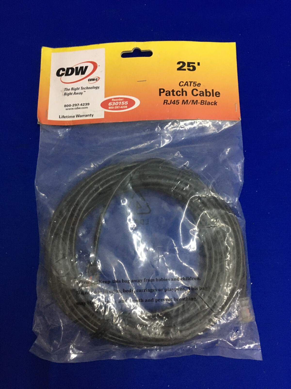CDW 630155 25′ CAT5e PATCH CABLE RJ45 M/M-BLACK