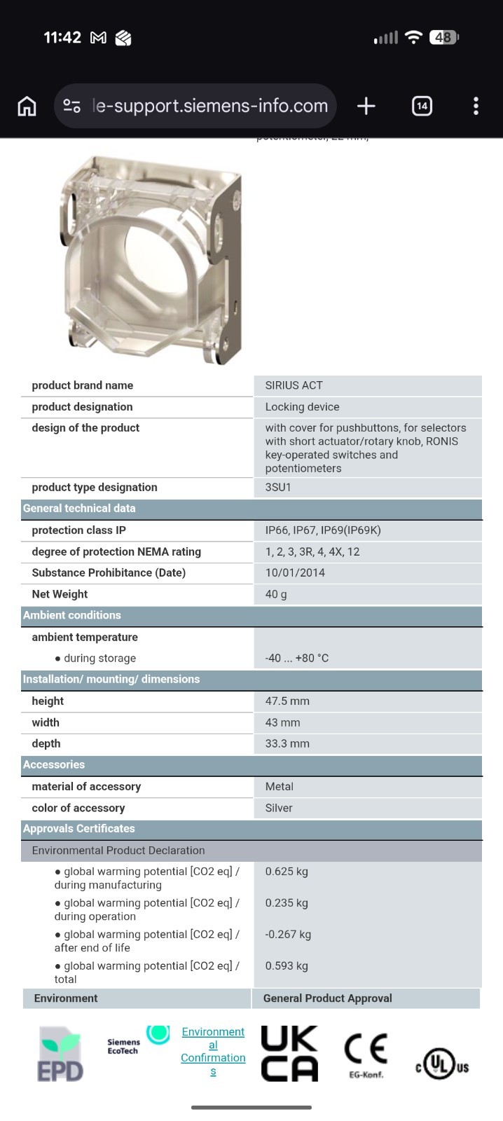Siemens 3SU1950-0DV80-0AA0 Locking device with cover