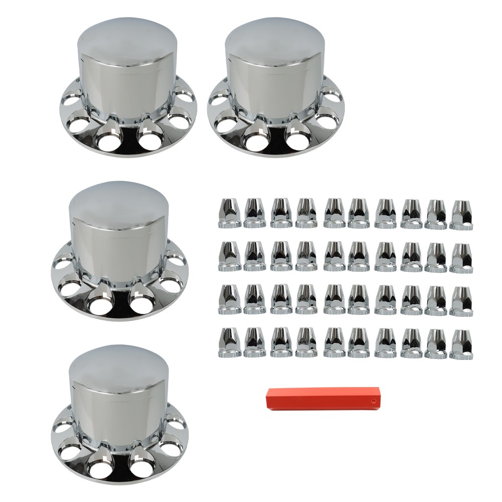 Chrome Rear Wheel Axle Hub Cover Kit Semi ABS 33mm Nut Covers Plastic Set of 4