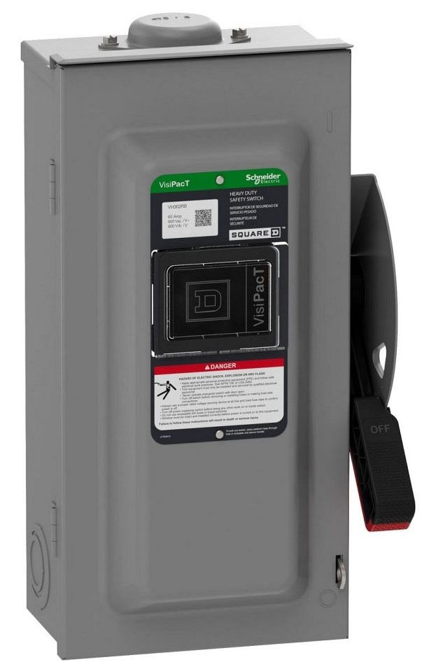NIB – Square D – VH362RB – Heavy Duty, 60A, 3 Pole, 600V Fused Safety Switch