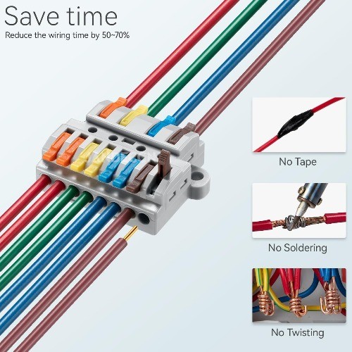 DIN Rail Terminal Blocks 6pcs 28 12AWG 4 in 8 Out Splicing Wire Connectors