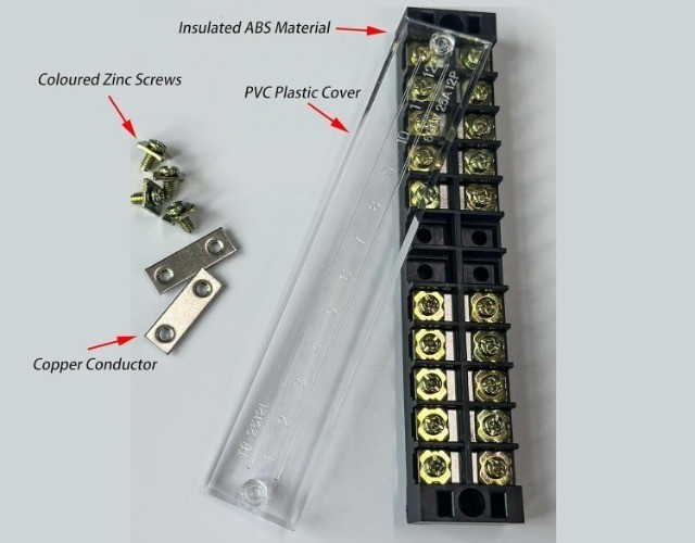 Terminal Block 2 Sets 8 Position Dual Row 600V 15A Screw Terminal Strip Cover