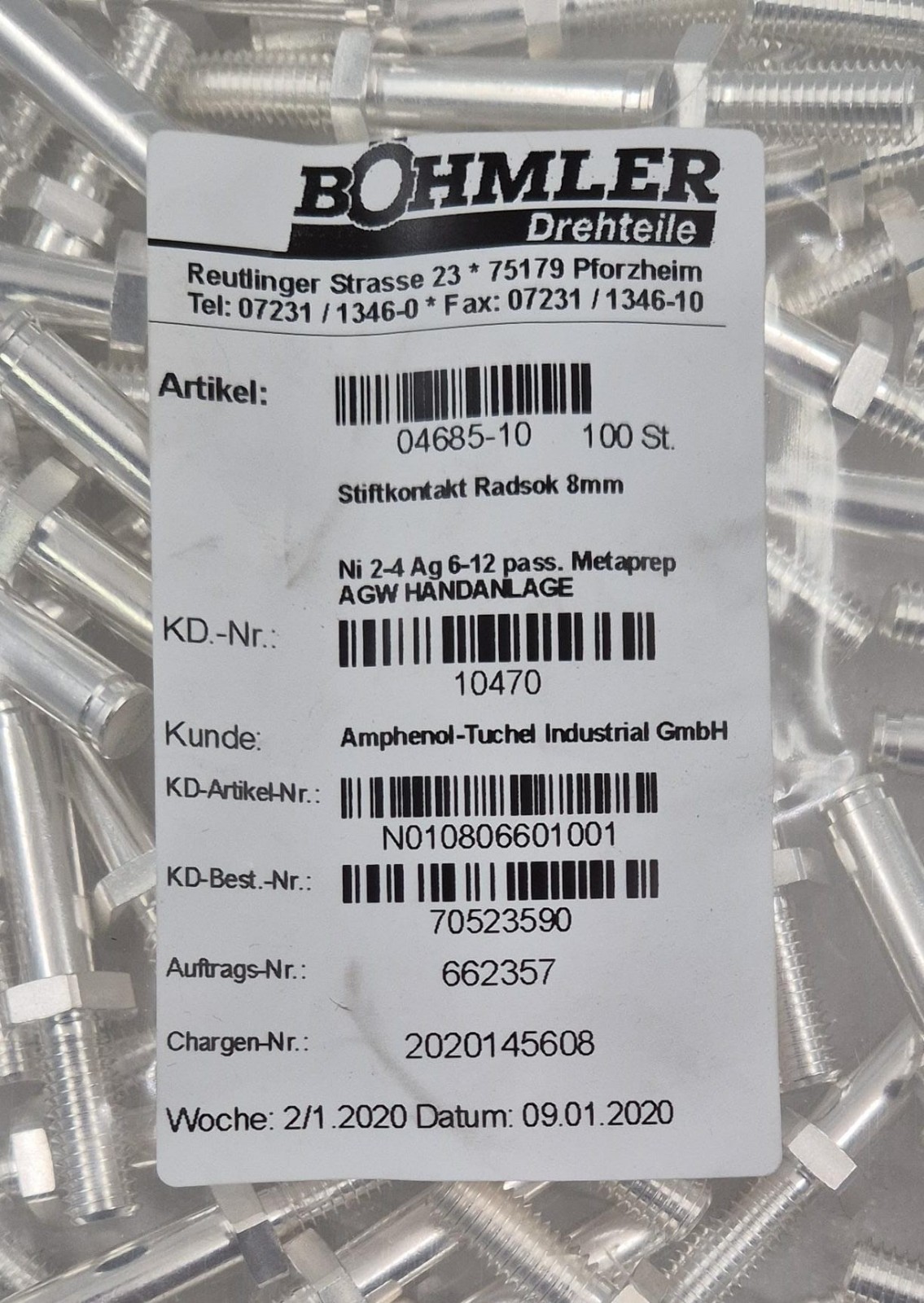 [LOT 10 PCS] NEW – BOHMLER Amphenol Radsok 8mm 04685-10 Male Contact Pin SILVER