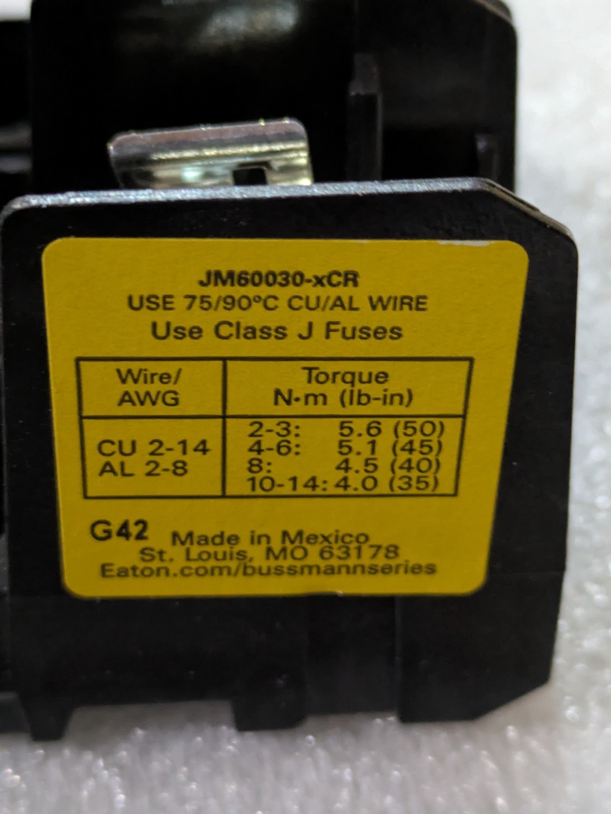 Bussmann JM60030-3CR Modular Fuse Block 3 Pole 30A 600V Class J Industrial OEM