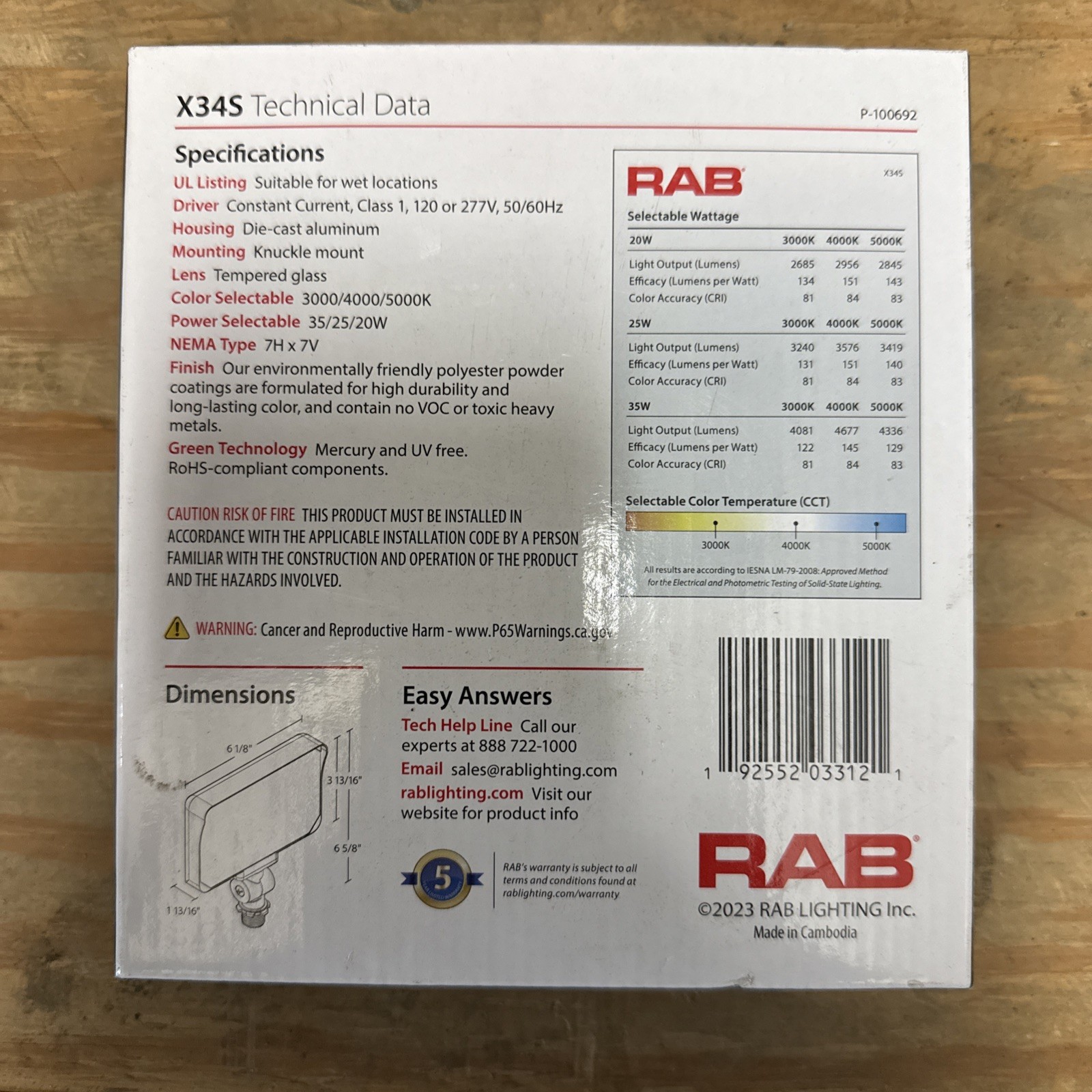 RAB Lightning X34S LED Flood Light 20/25/35W 3000K 4000K 5000K 120-270V Knuck. M