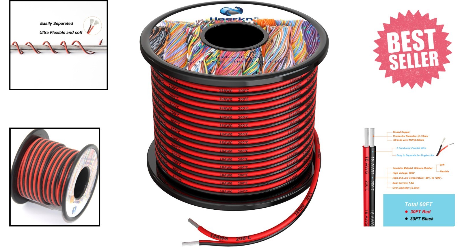 18 AWG Silicone Wire (60ft) – Perfect for DIY Projects & Electrical Applications