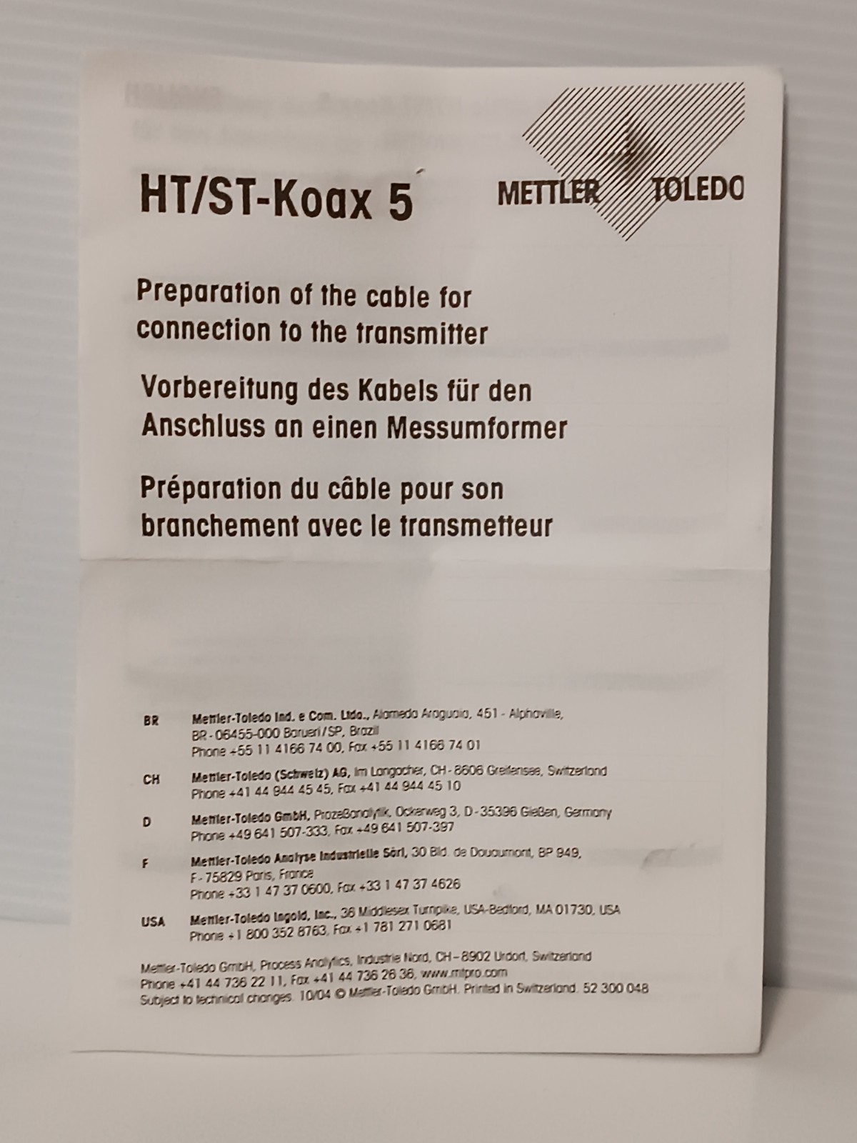 Mettler Toledo 100010502I Sensor Cable AS9/5m, 3/16″ Dia. 17′ Long