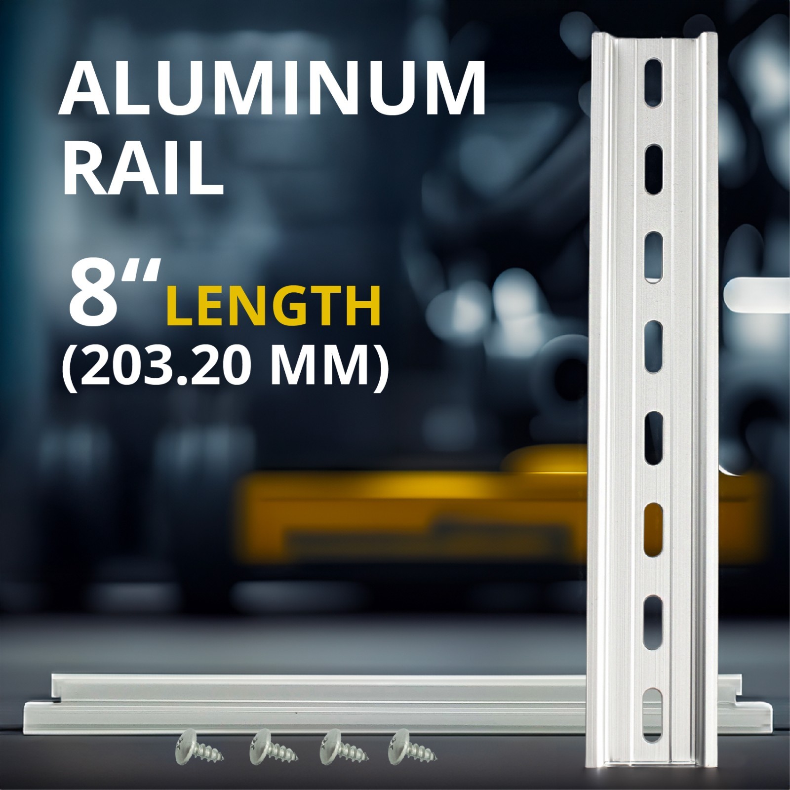 Slotted Aluminum DIN Rail, 35mm x 8”, Silver – 2 Pieces + 4 #10 S.S Screws
