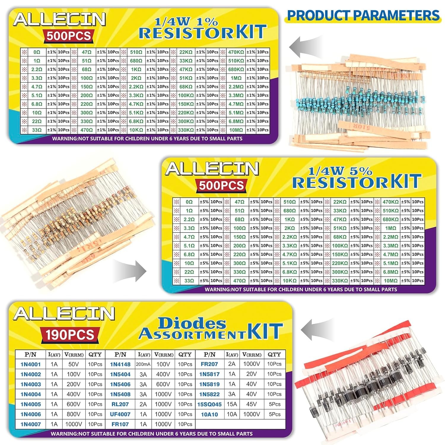 1910Pcs Electronic Components Kit for DIY Projects with Resistors and Capacitors