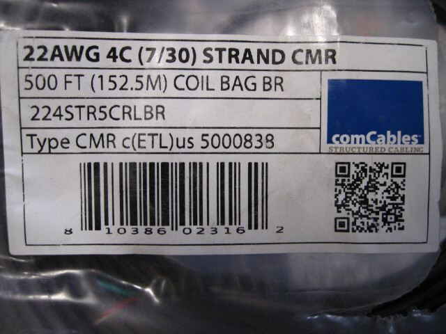 500ft ComCables 22AWG 4C stranded CMR Coil Bag | 6.7LBS