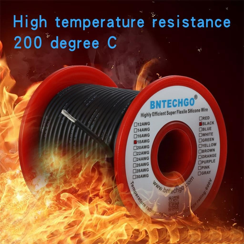 18 Gauge Silicone Wire Spool 100 Ft Black Flexible 18 AWG Stranded Tinned Copper