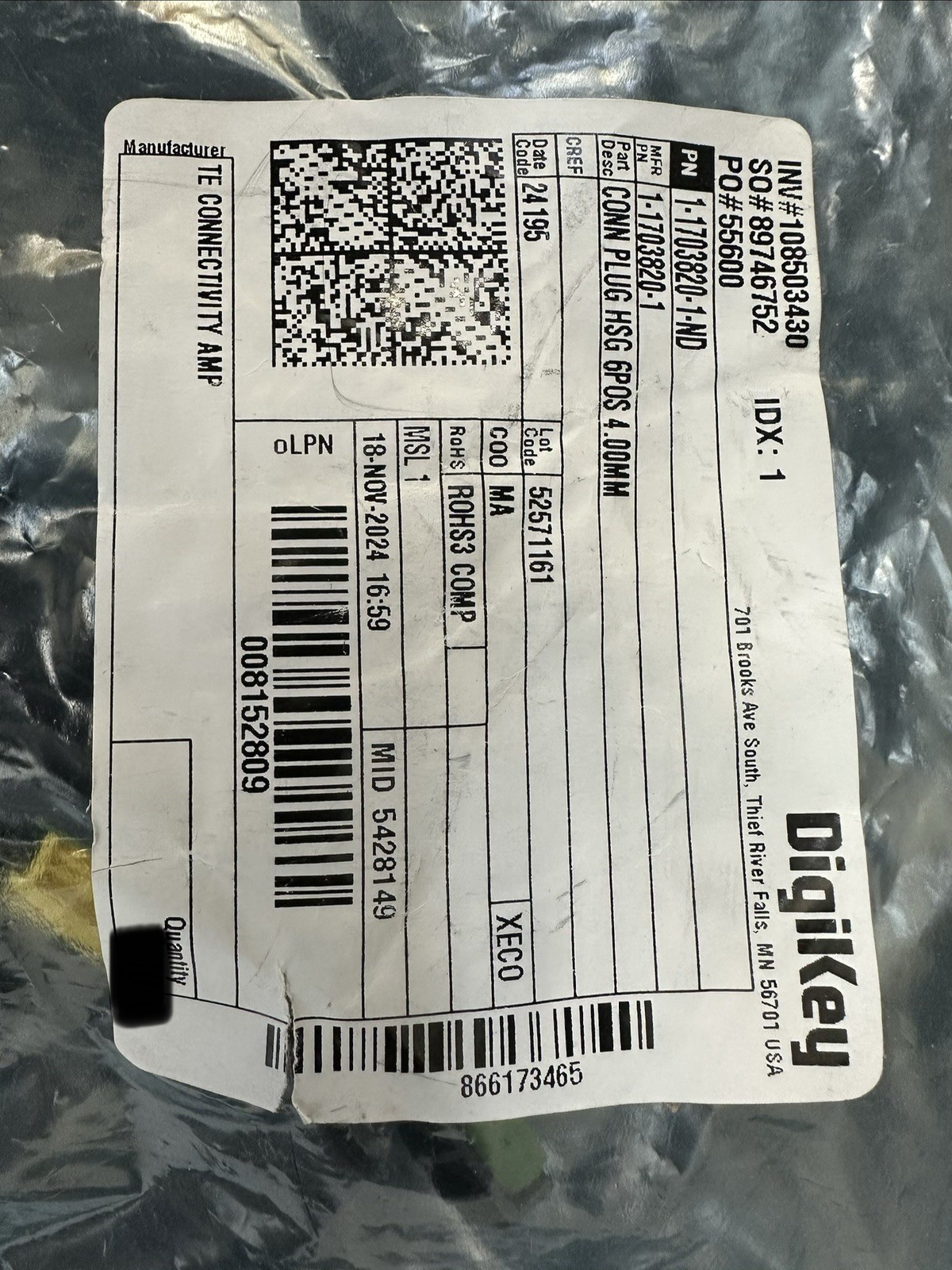 TE Connectivity 1-1703820-1 New Old Stock