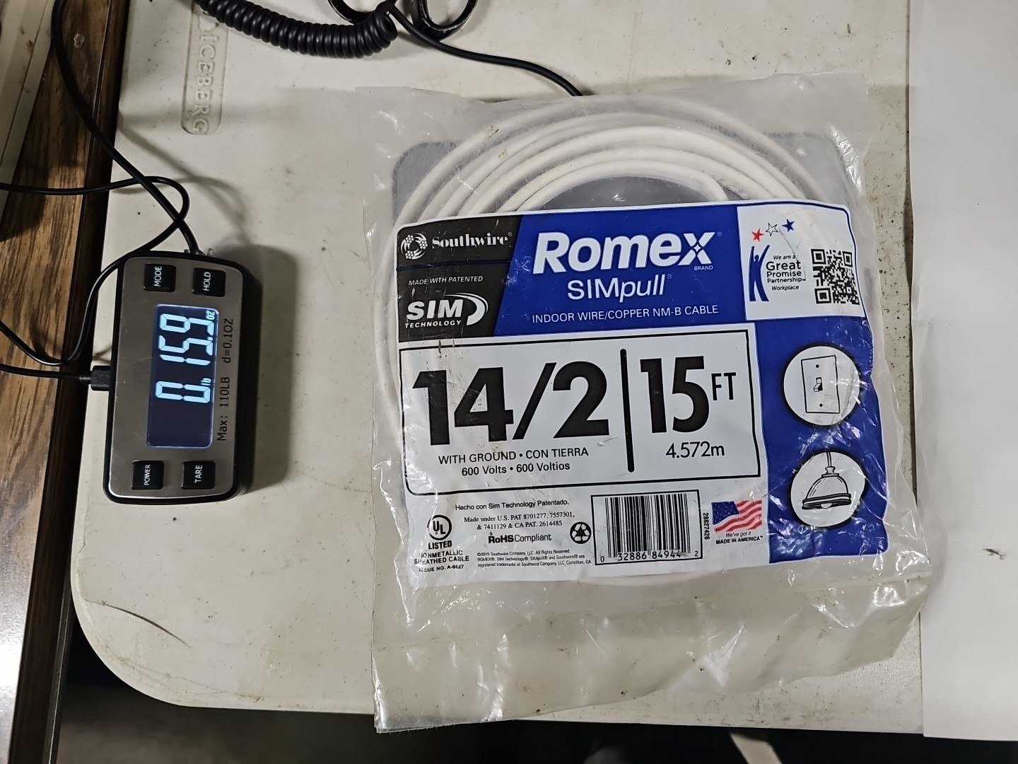 NEW Southwire Romex SimPull 15 ft. 14/2 Indoor Wire/Copper NM-B Cable