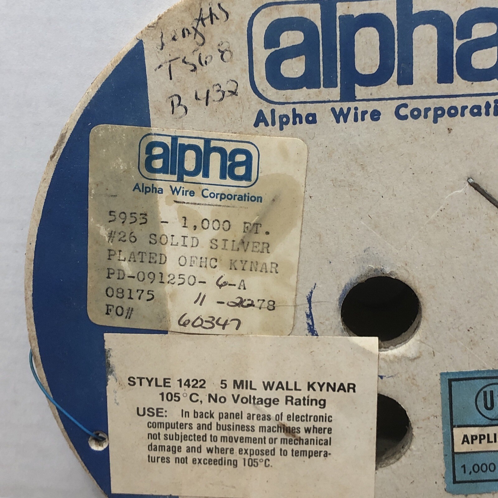 5953 ALPHA WIRE – 950’+ Blue – 26awg Solid Silver Plated OFHC Kynar 5mil 1970s
