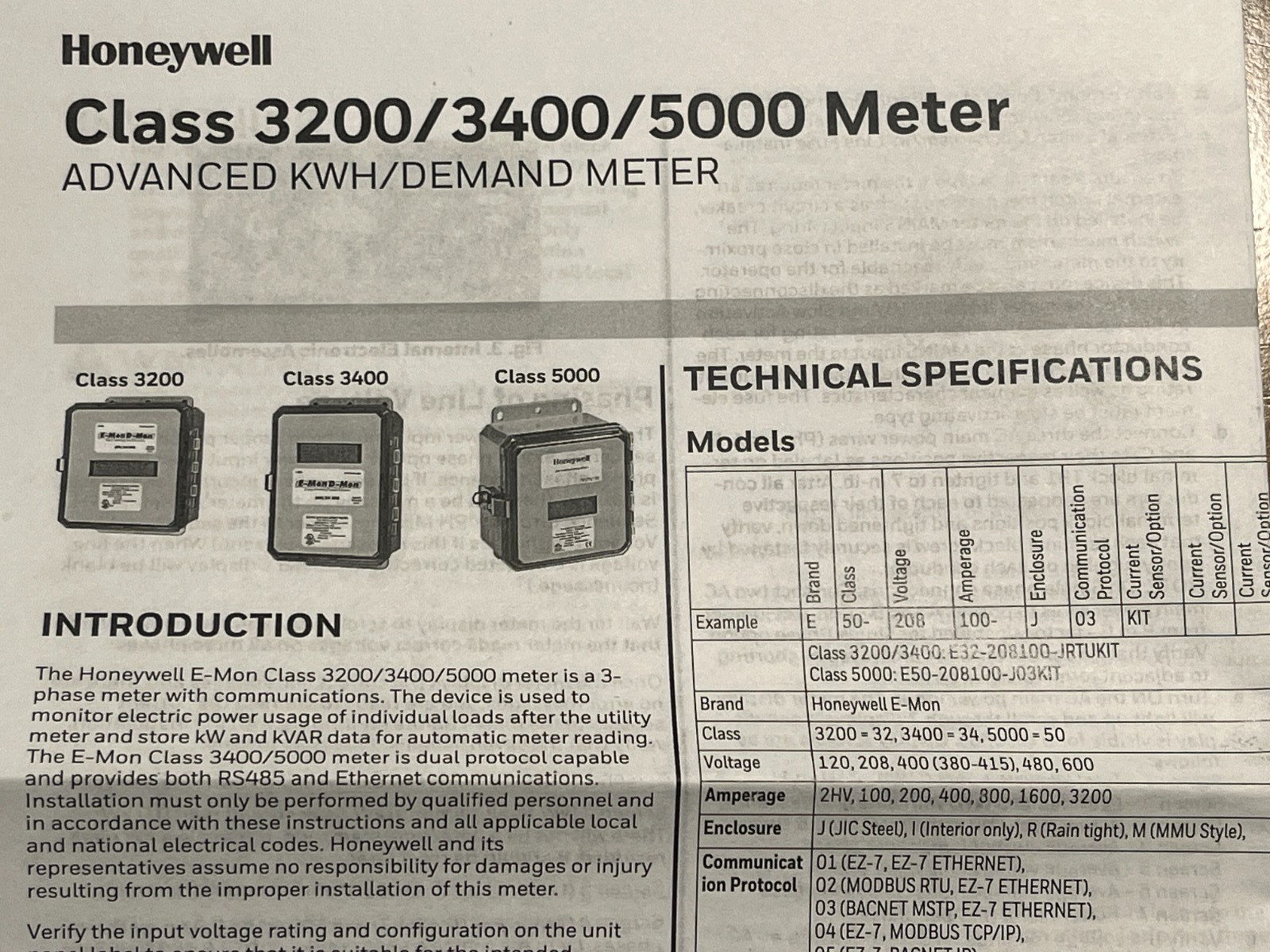 HONEYWELL E-MON SUB METER E32-2081600REZ7KIT 3200 SMART METER 1600 Amp