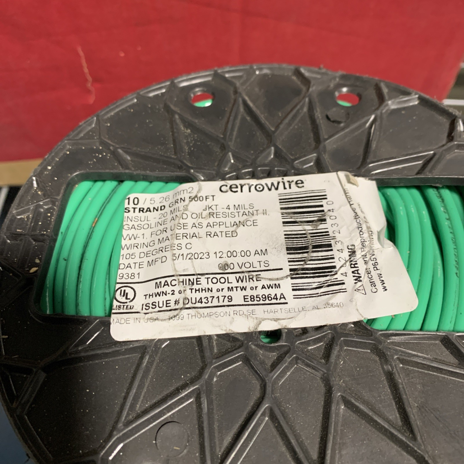 Cerro Wire VW-1 10 AWG Green 600V Insulated Wire 500ft