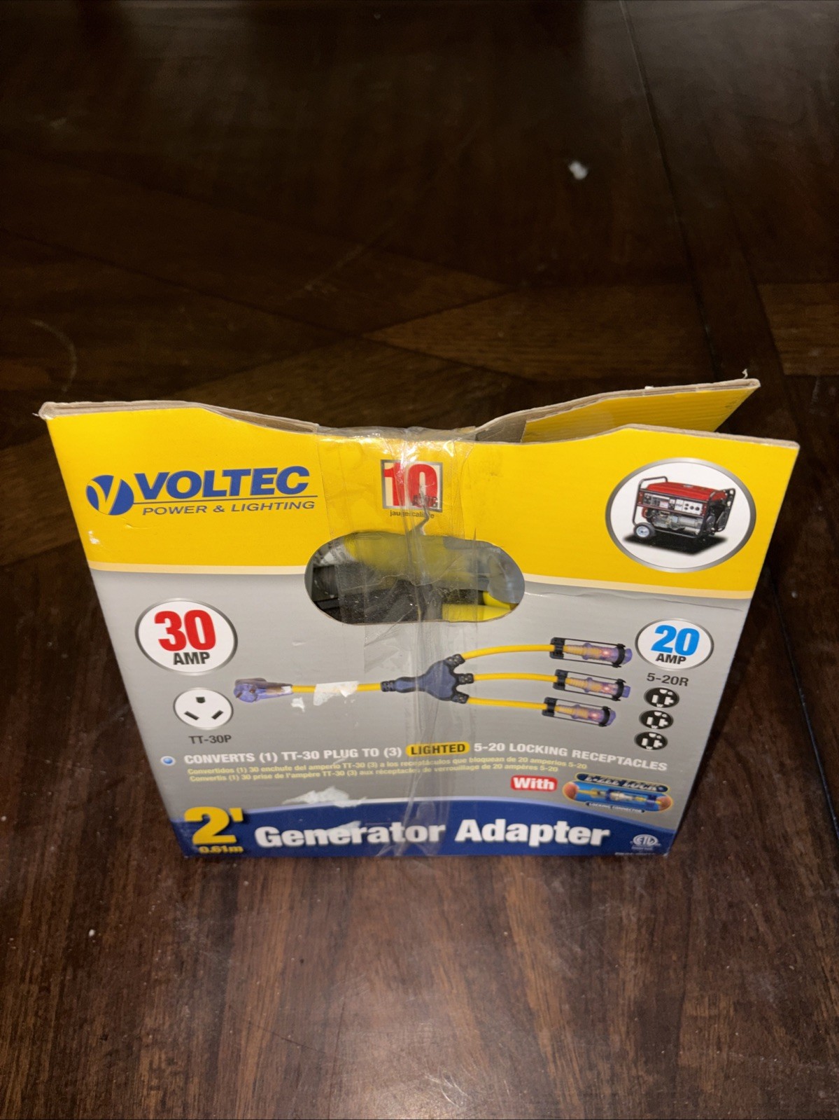 Voltec 04-00215 2′ W Generator Adapter – TT-30P to (3x) 5-20R with E-Zee Lock