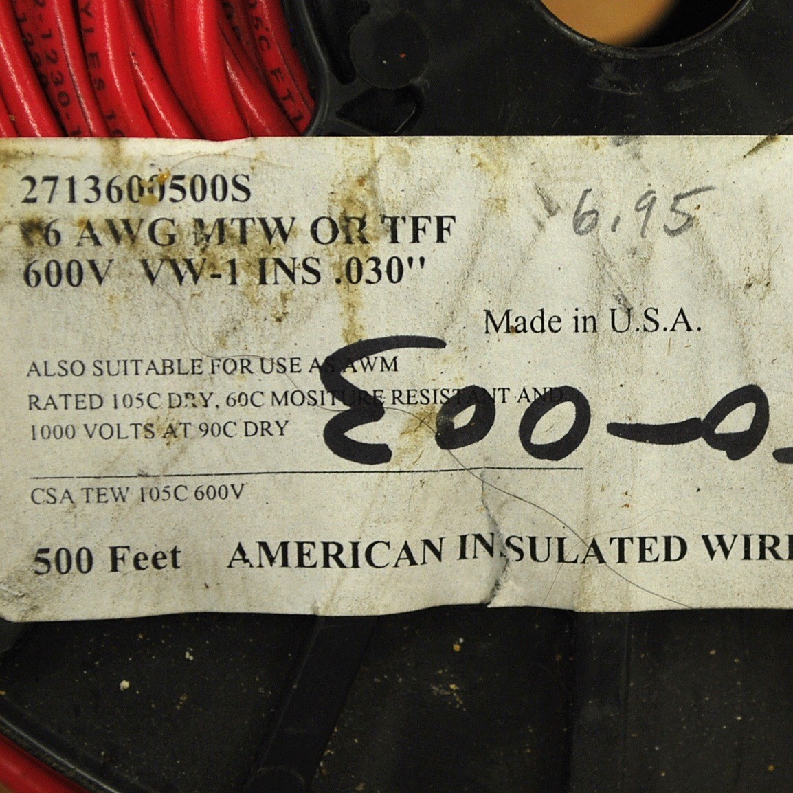 American 2713600500S, 16 AWG MTW or TFF 600V VW-1 INS .030″ Cooper Wire – NEW