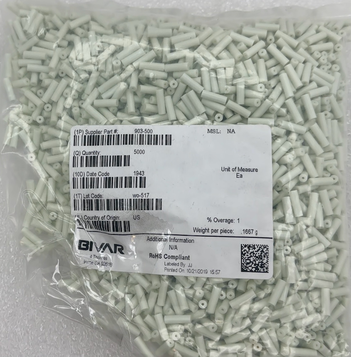 *Bag of 5000* Bivar 903-500 White Nylon Tubular Insert
