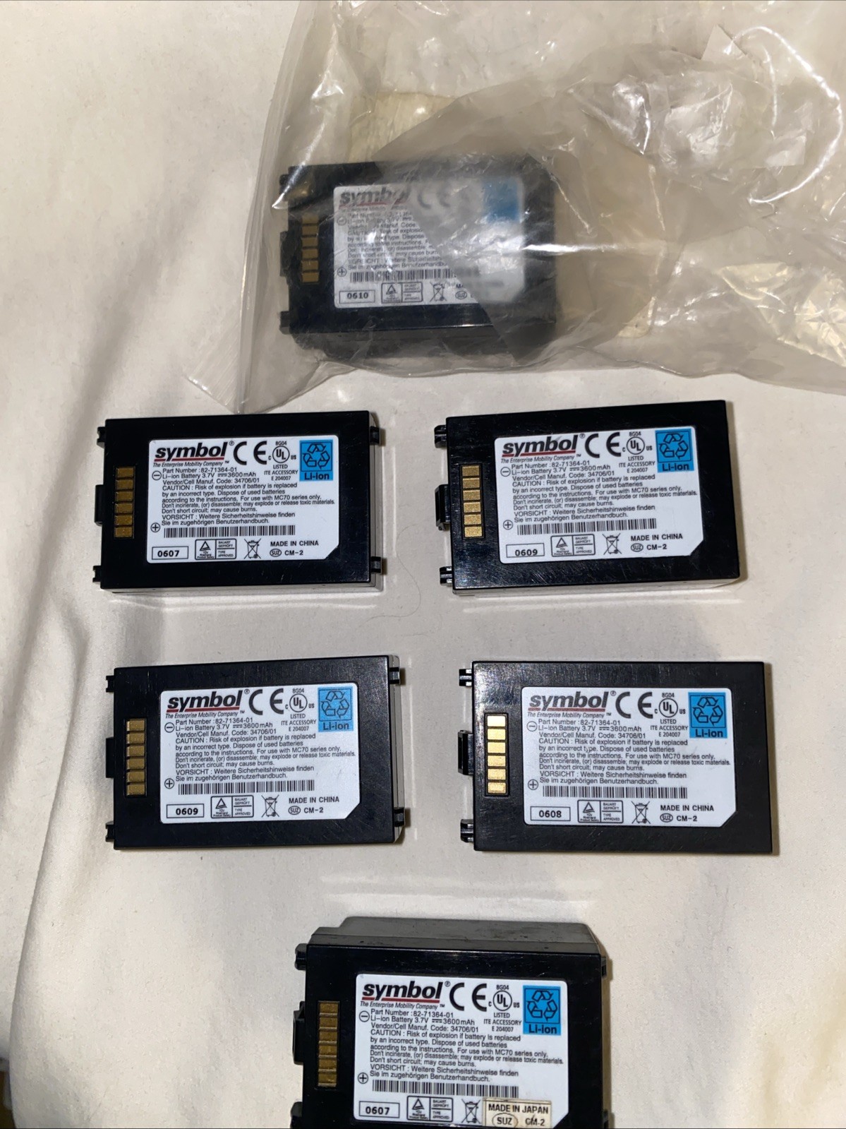 Lot of 6 Barcode Scanner Battery 82-71364-01 Symbol 3.7V 3600mAh Ext. Li-Ion