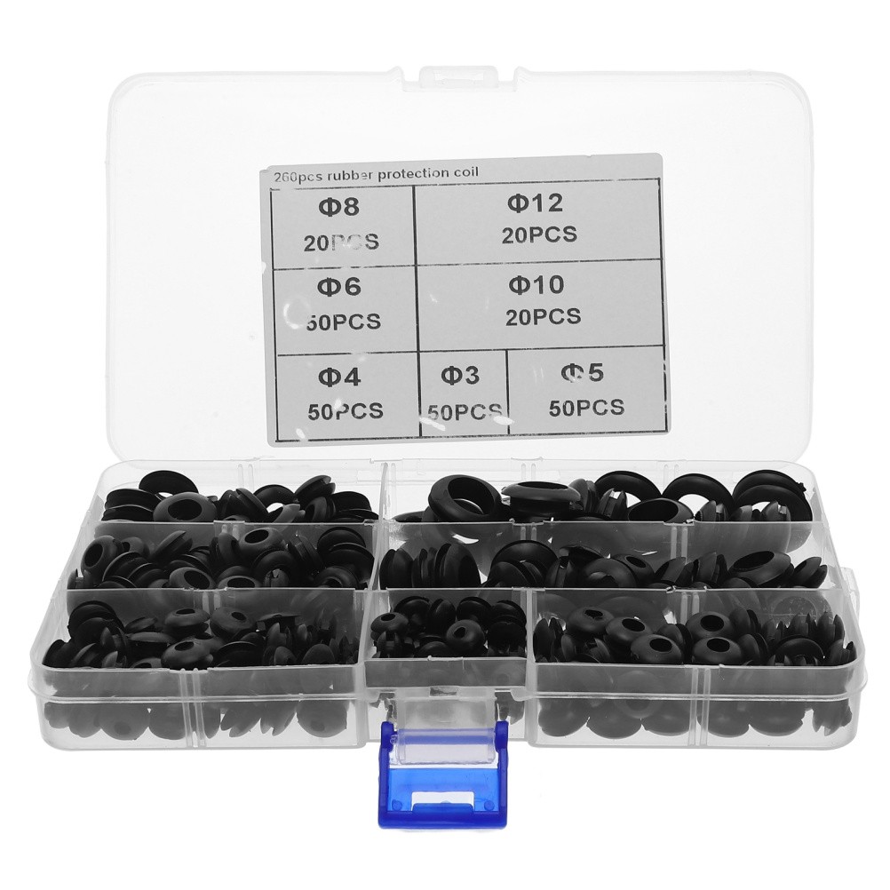 260 Pcs Black Rubber Wire Grommets Assortment Electrical Wiring Kit