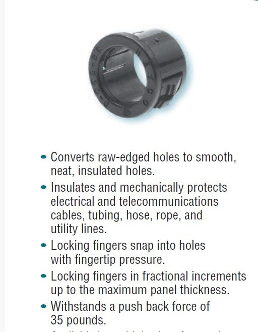 QTY15 3/4″ SB.750-10 HOLE x .609 5/8″ ID HEYCO 2096 SNAP BUSHING .125 PANEL MAX
