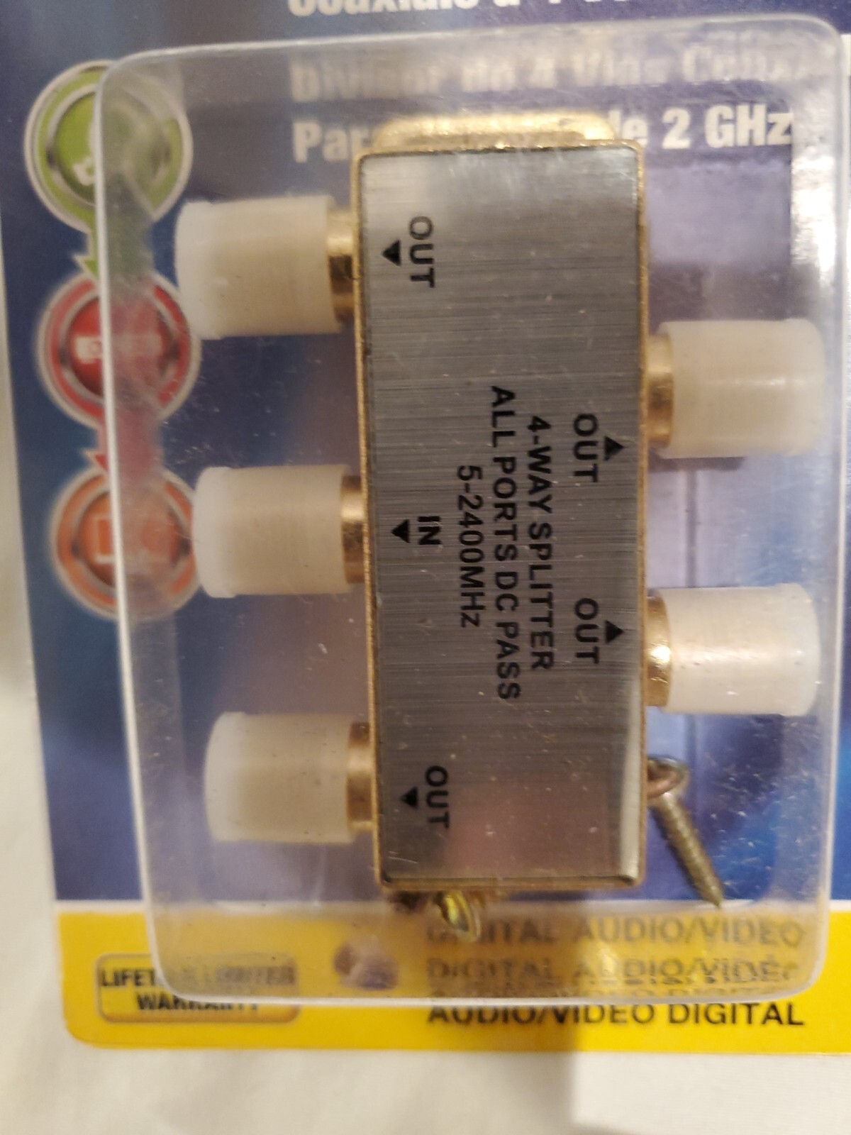 Monster 140558-00 4 Way Satellite Splitter, 2 Ghz, Gold
