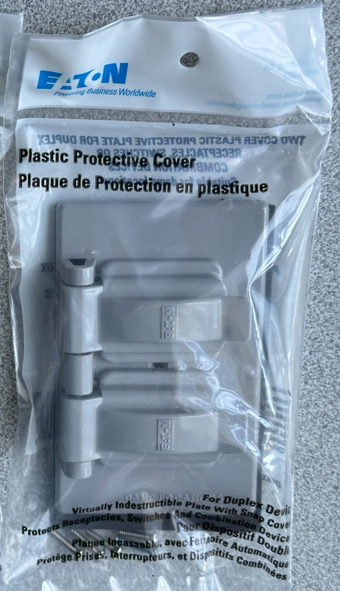 NEW EATON S1962 Non-Metallic Plastic Duplex Double Receptacle Cover, Gray