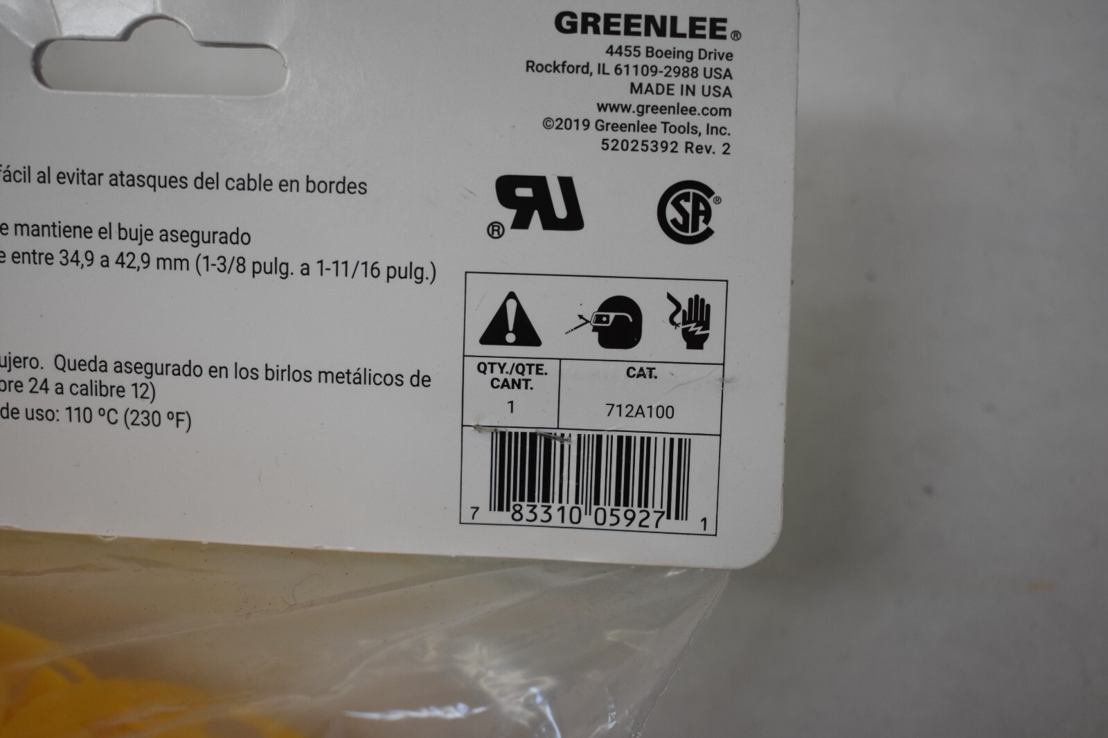 GreenLee Bushings For Metal Stud Punches Hole Making 1-11/32″ Yellow 712A100