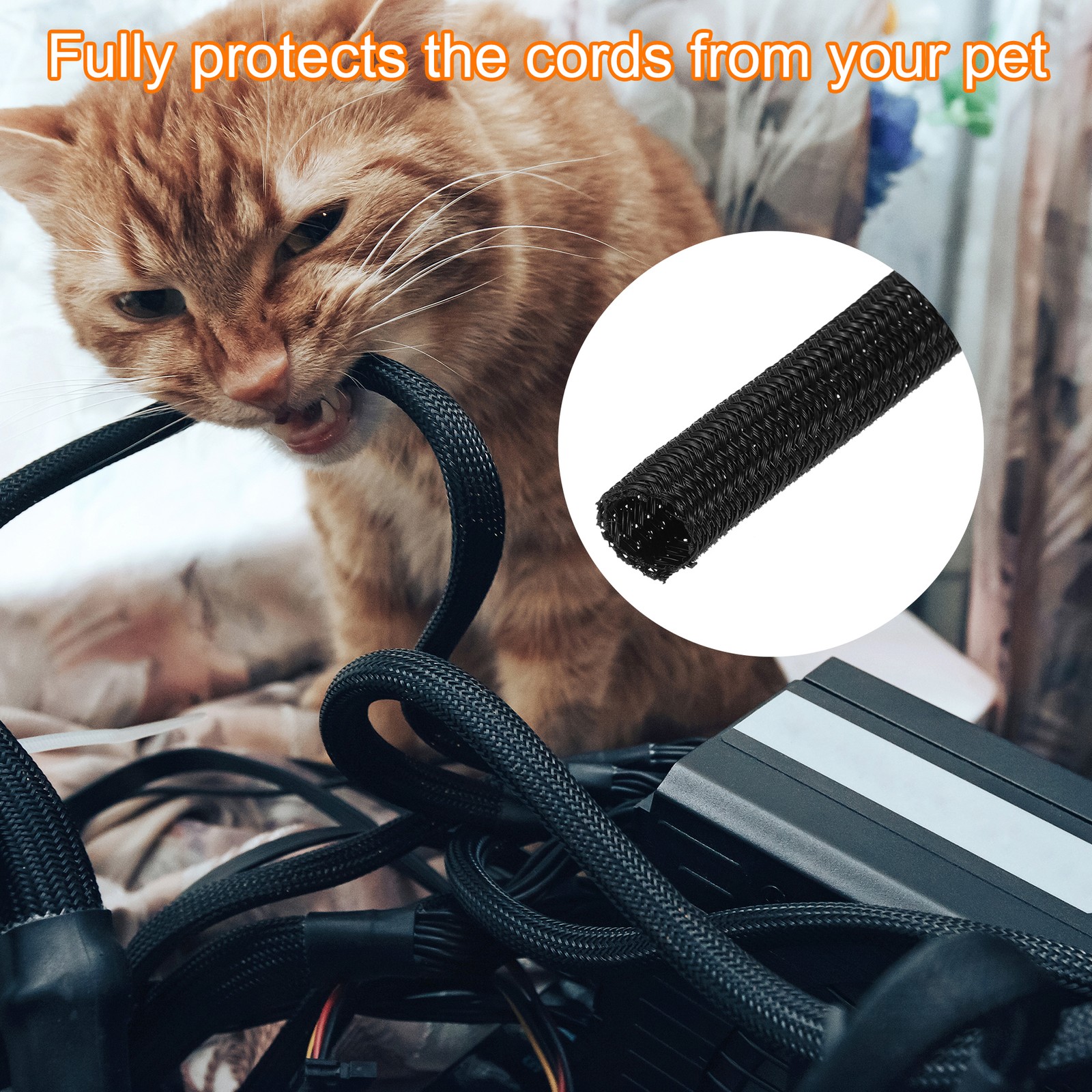 3/16″ 25Ft Self Wrapping Braided Sleeve UL94-V2 Fireproof PET Sleeving, Black