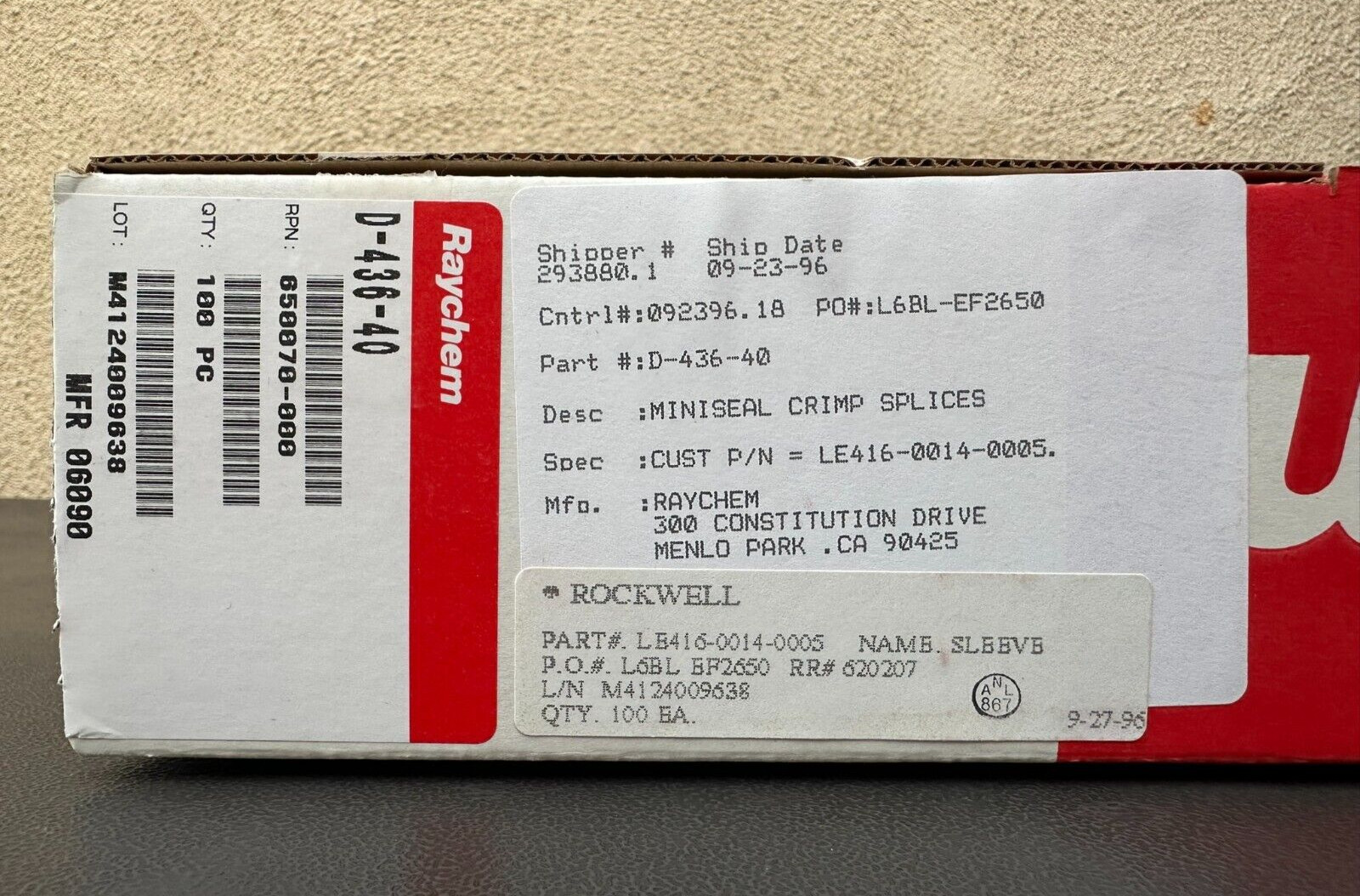 Raychem D-436-40 Miniseal Crimp Splices , Solder Sleeves & Shield Tubing Q100