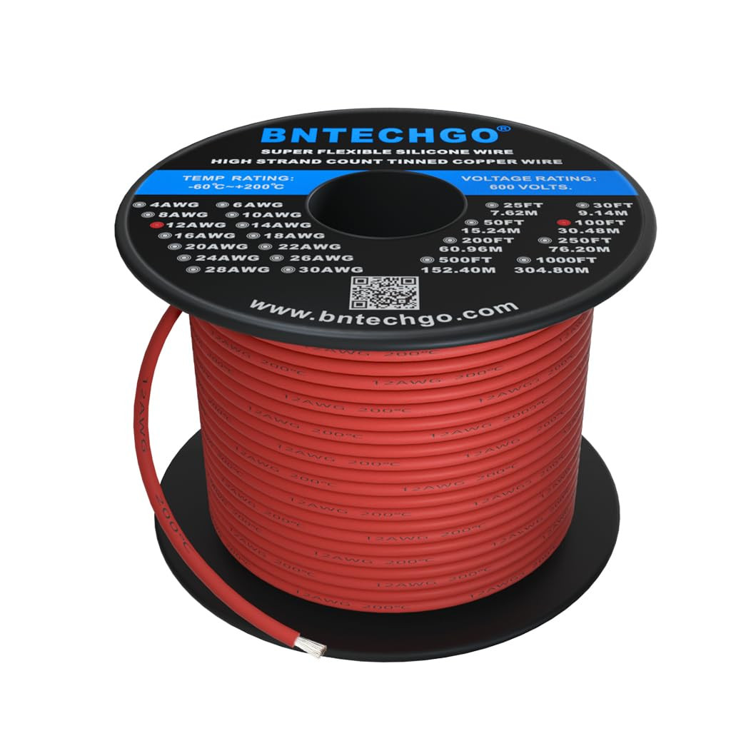 12 Gauge Silicone Wire Spool 100 Ft Red Flexible 12 AWG Stranded Tinned Copper W