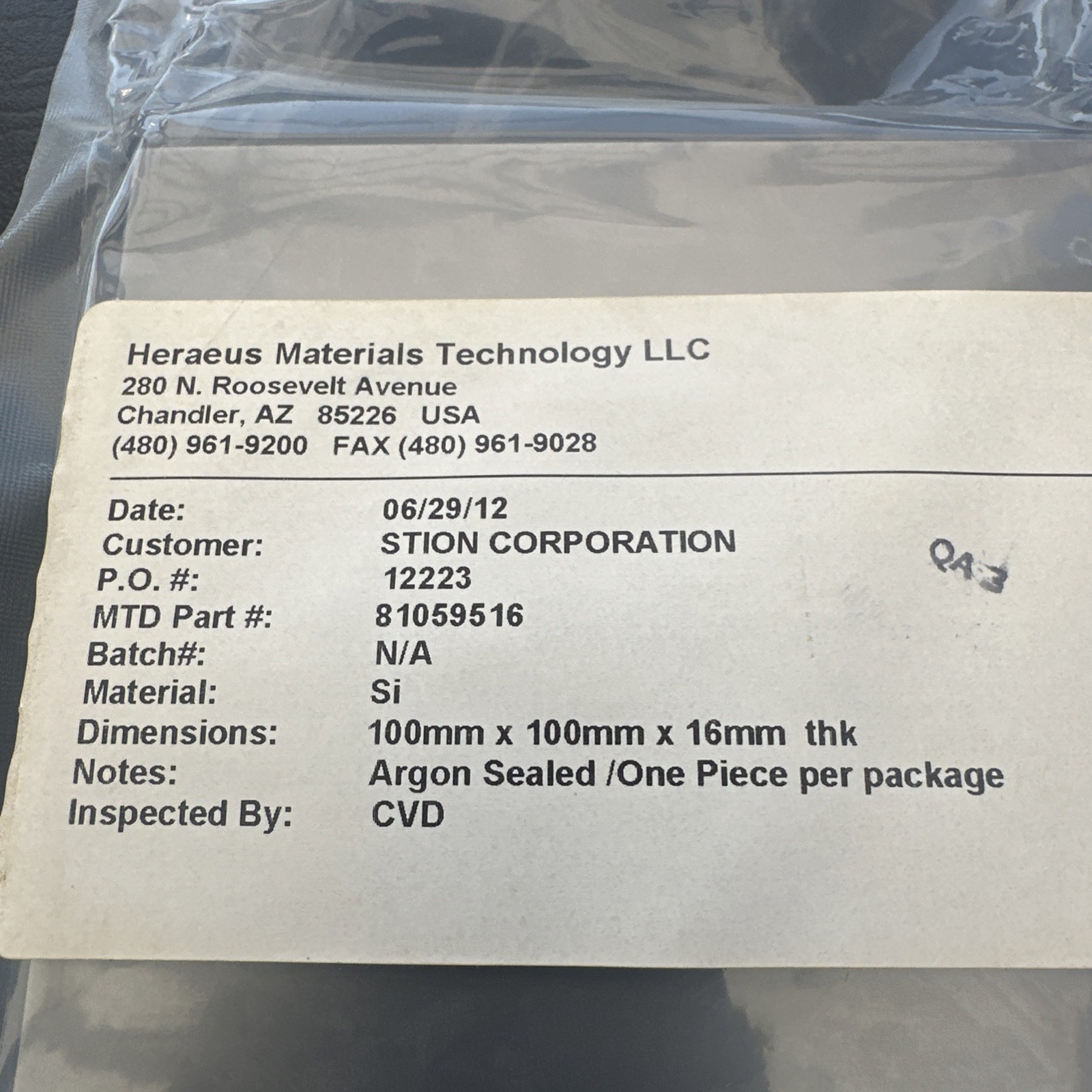 Silicon Si Crystal Ingot Wafer Material 100mm X 16mm X 100mm