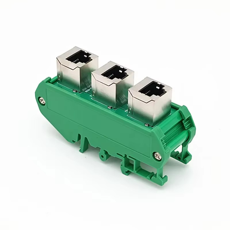 Slim DIN Rail Mount Breakout Board Ethernet Interface Module RJ50 10P10C Jacks