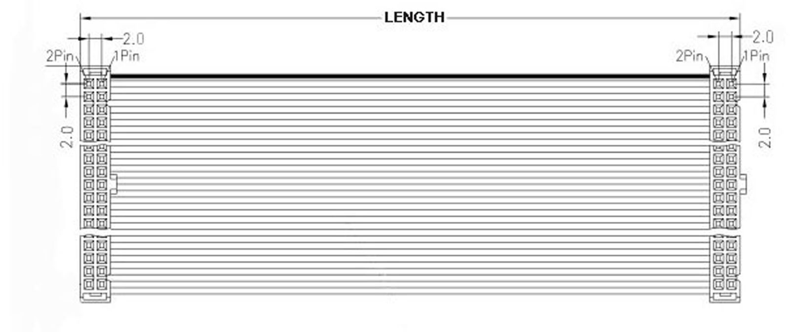 2Pcs 2mm Pitch 2×5 Pin 10 Pin 10 Wire IDC Flat Ribbon Cable Length 30CM