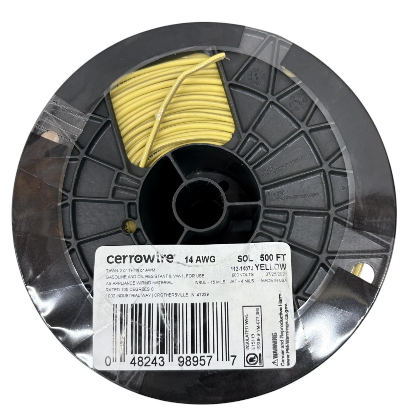 Cerrowire 500 ft. 14 Gauge AWG Yellow Solid Copper Electrical Wire THHN