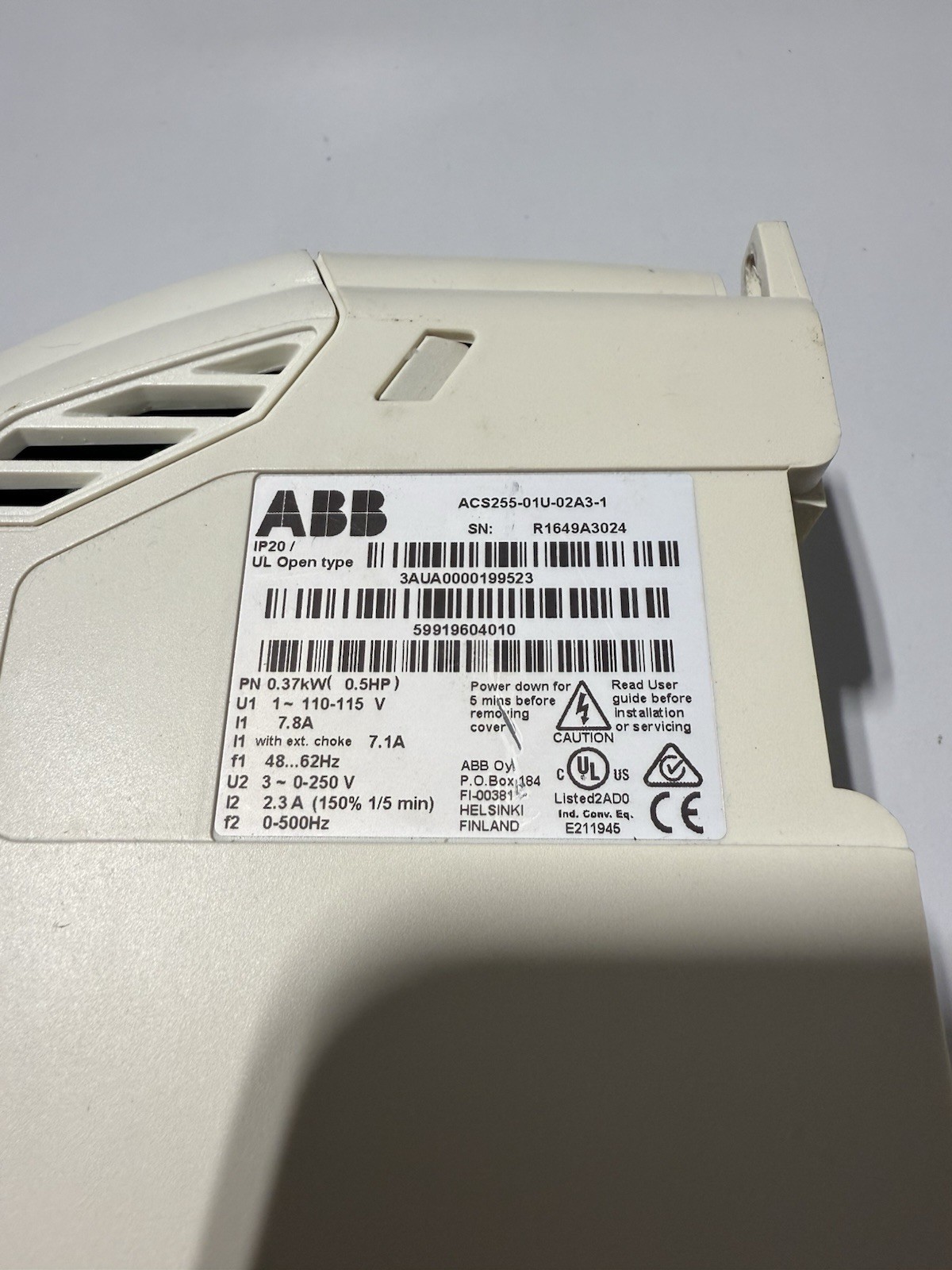 ABB ACS255-01U-02A3-1 Micro AC Drive 0.5 HP *GREAT CONDITION*