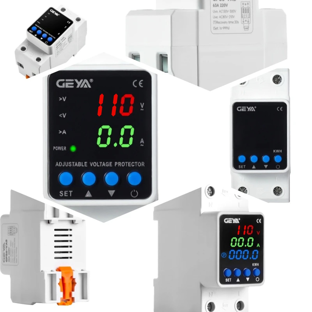GEYA GPS6 Digital Display Voltage Current KWH Protector Protect 2P 40/63/80A 110