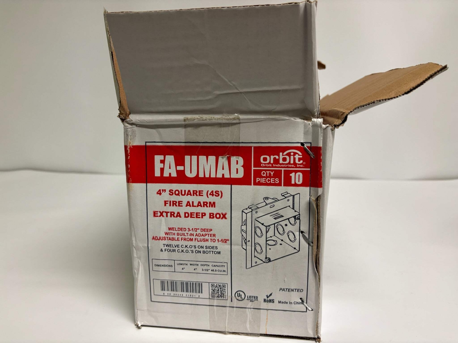 New Open 10 PK Orbit FA-UMAB Fire Alarm 4″ Square 3-1/2″ Adjustable Deep Box