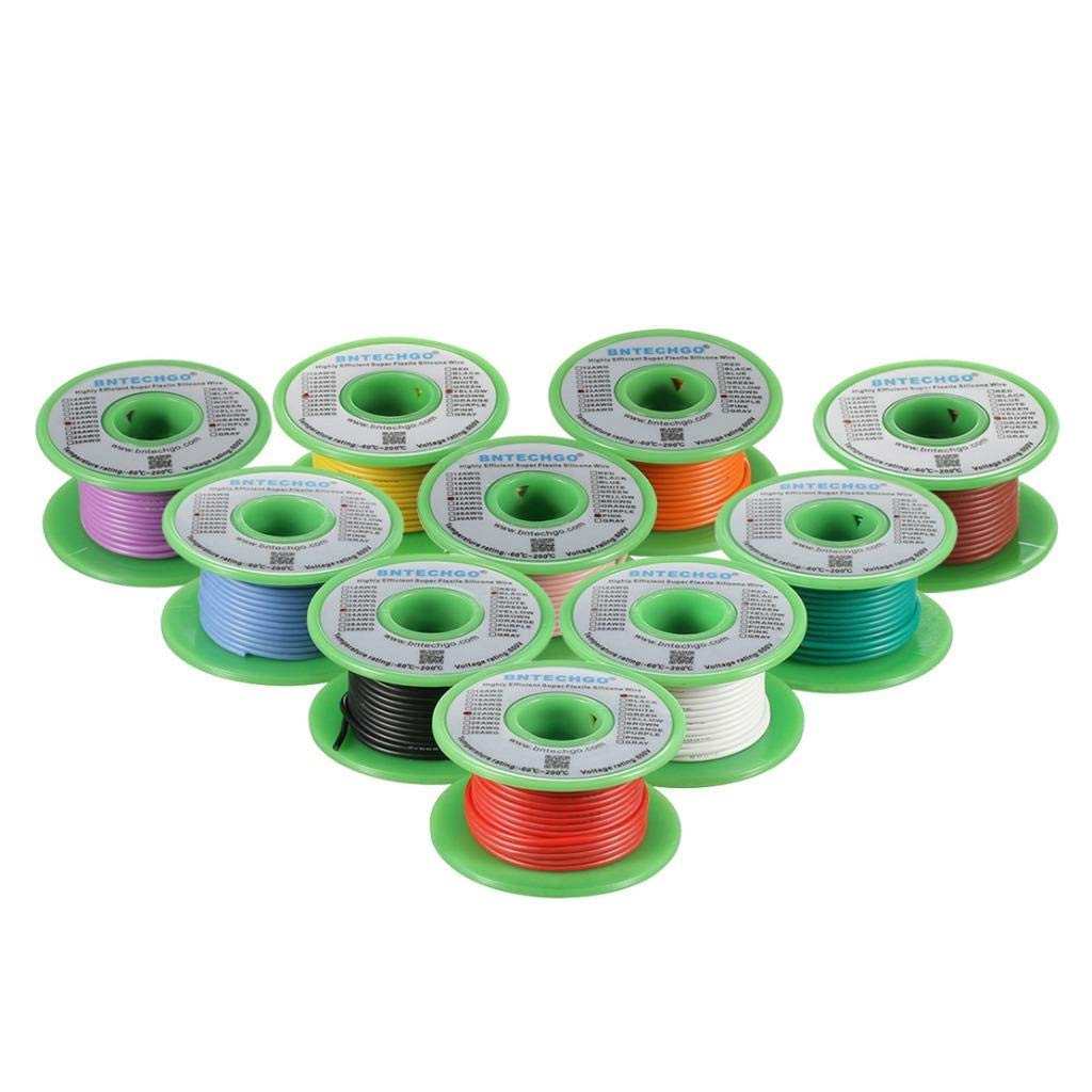 BNTECHGO 22 Gauge Silicone Wire Kit 10 Color Each 25 Ft Flexible 22 AWG Stranded