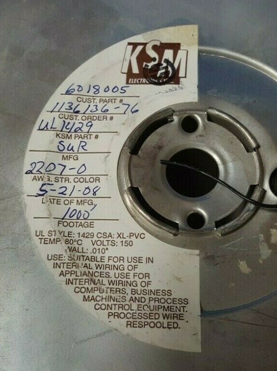 ( 1000FT ) WIRE 22 AWG , 22 Gauge, 150V , KSM Electronics UL1429-2207-0 BLACK