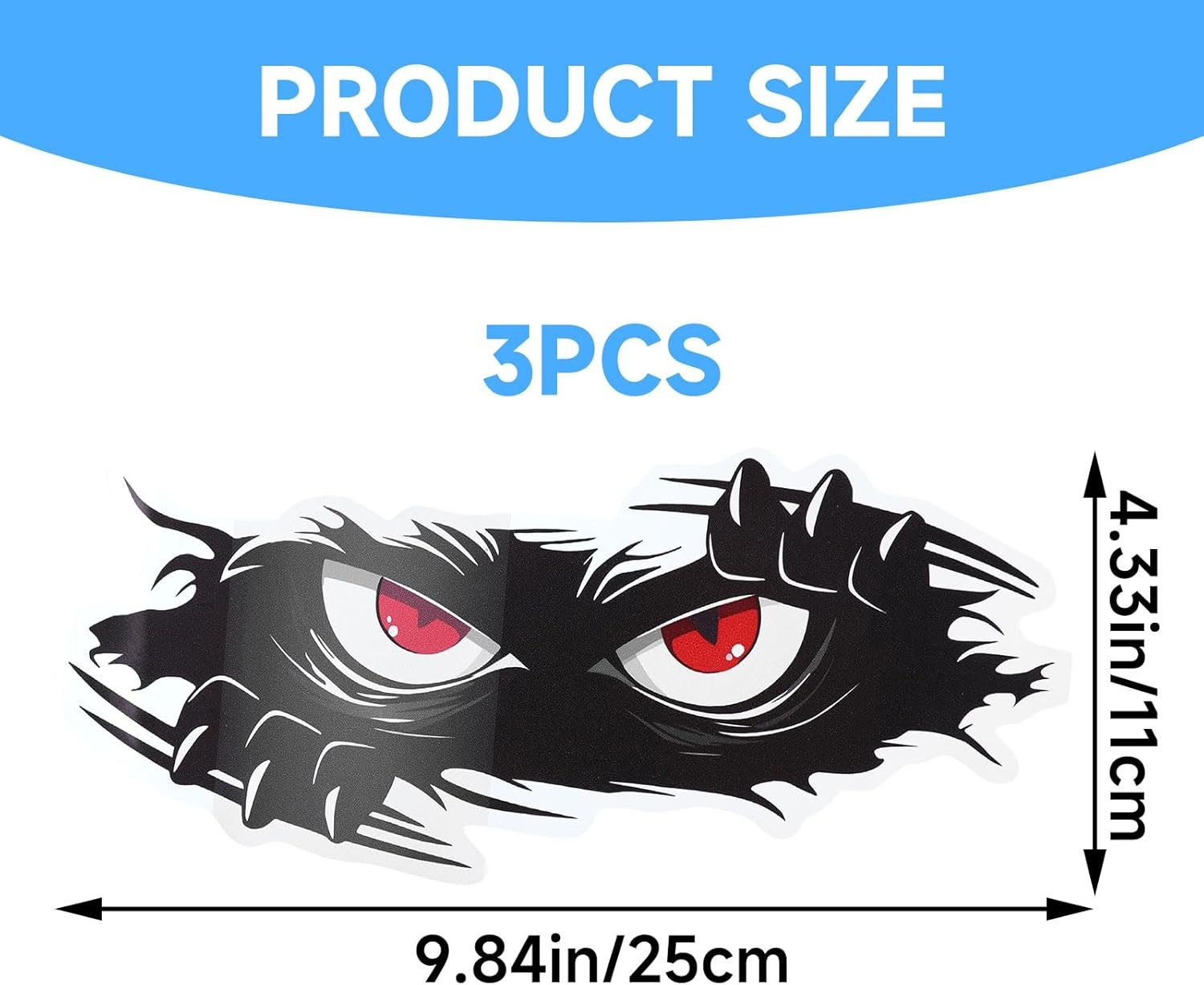 3Pcs Monster Angry Eyes Decals, 10×4 Inch Black Vinyl Bumper Stick Color: 3pcs