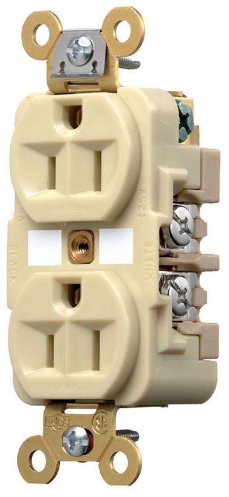 Hubbell HBL5262I, 125 VAC, 15 A, 5-15R, Ivory, Duplex Receptacle, 1 pc