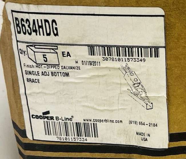 EATON CORPORATION COOPER BLINE NO. B634HDG SINGLE CHANNEL ADJUSTABLE BRACE HDG