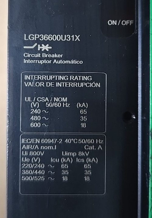 LGP36600U31X SQUARE D POWERPACT 600A 3P 600V 18KA NEW OUT OF BOX