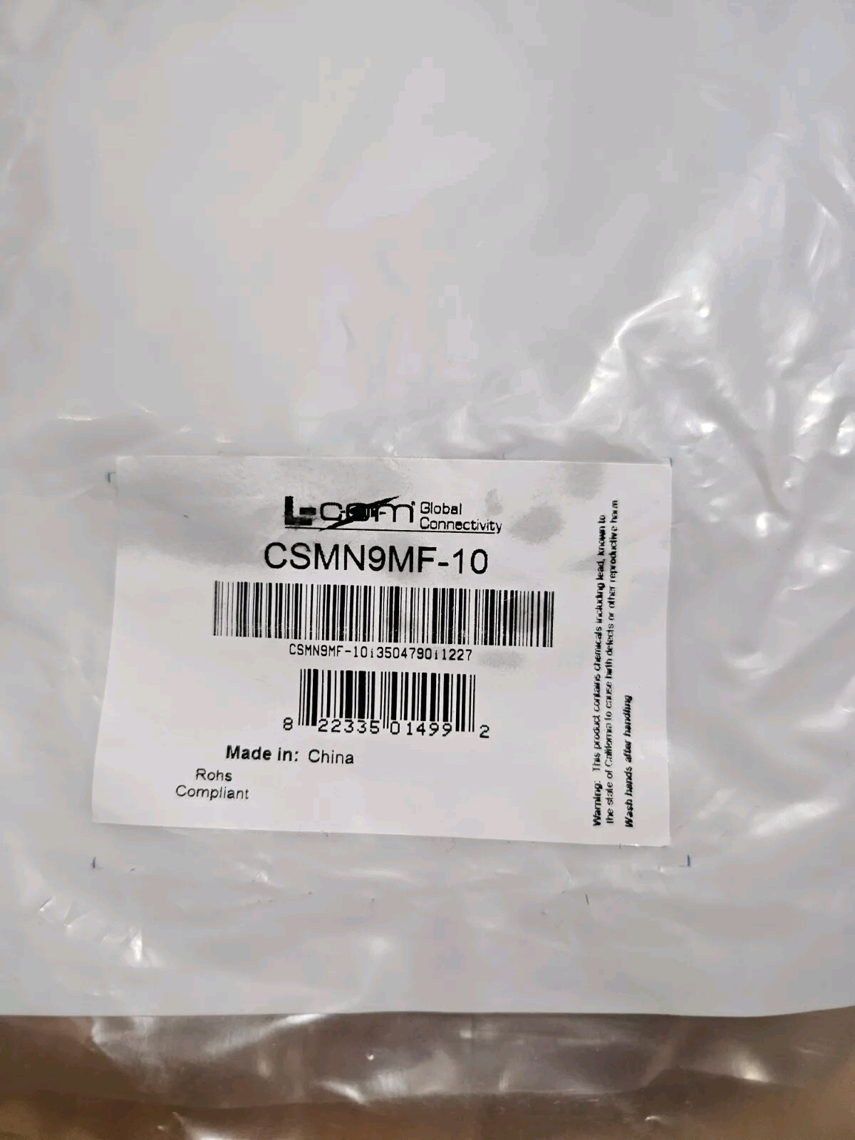 CSMN9MF-10, LCOM, Deluxe Molded D-Sub Cable, DB9 Male / Female, 10.0 ft