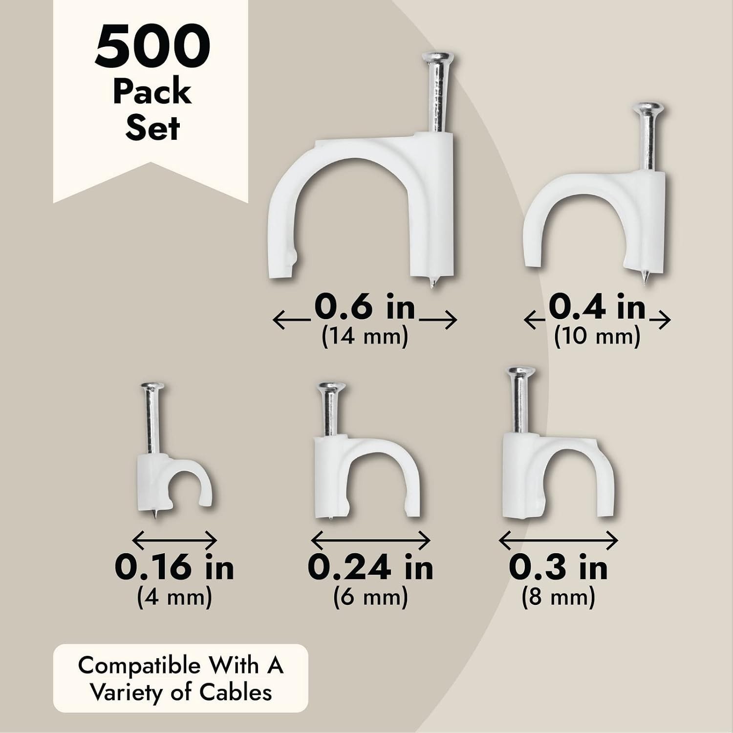 4 pack 500 each 2000 Total Electric Cable Cord White Plastic Circle Nail Clips
