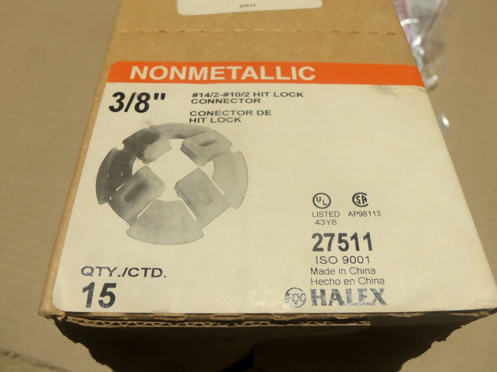 Halex 27511 Box of 15 (5 Per Box) 3/8″ #14/2-#10/2 Hit Lock Connector AK