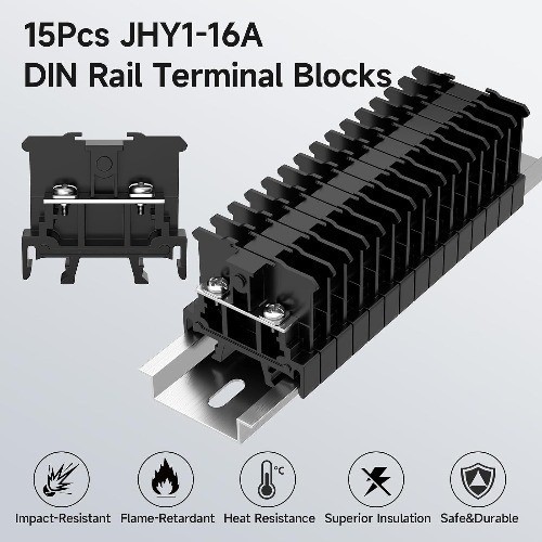 JHY1 DIN Rail Terminal Block 15Pcs 660V 16A 2.5mm Detachable Assemblable