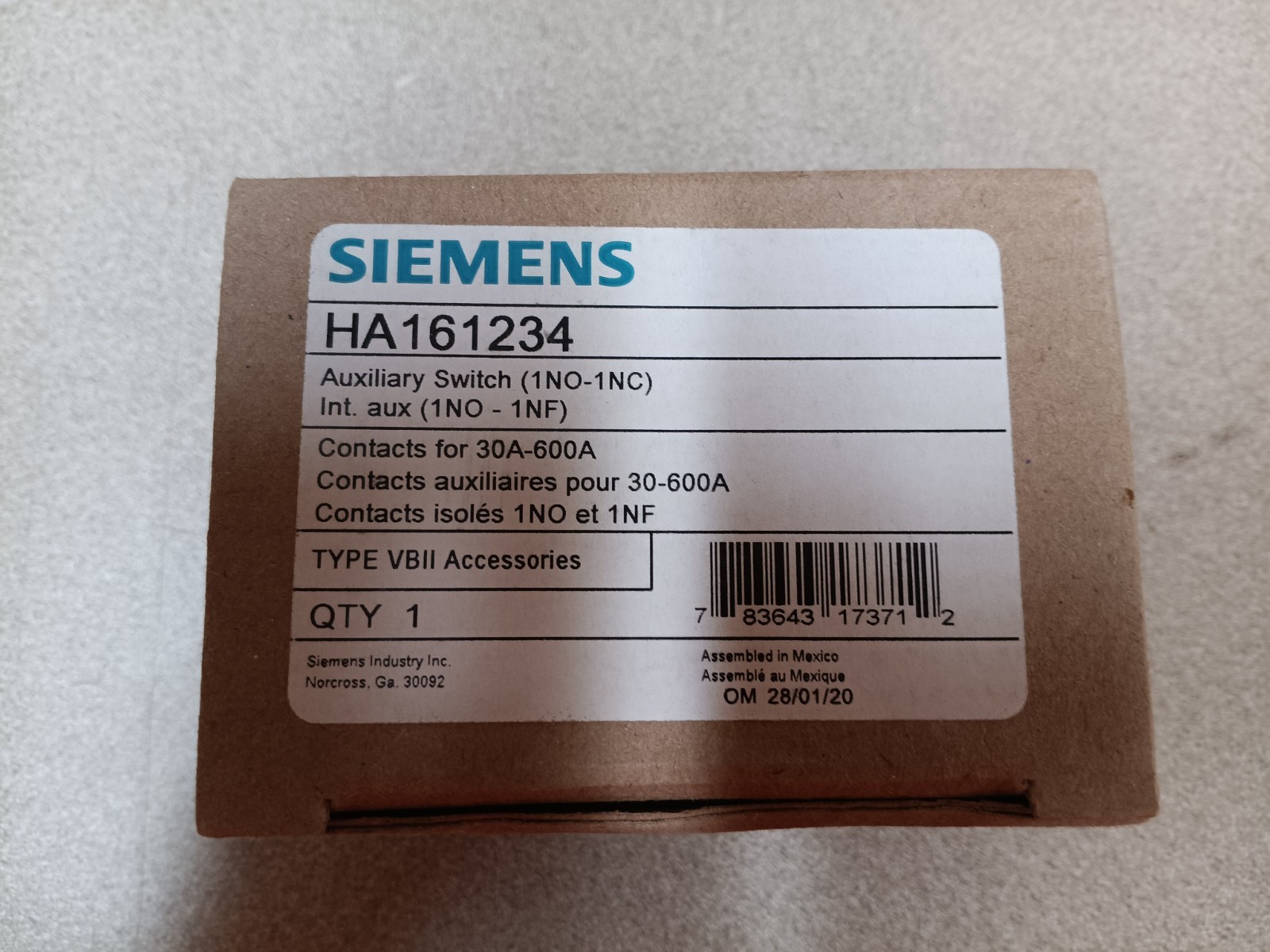 Siemens HA161234 Auxiliary Switch